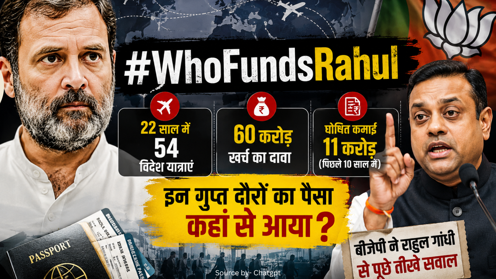 #WhoFundsRahul: 22 साल में 54 विदेश यात्राएं, 60 करोड़ खर्च का दावा; बीजेपी ने राहुल गांधी से पूछे तीखे सवाल